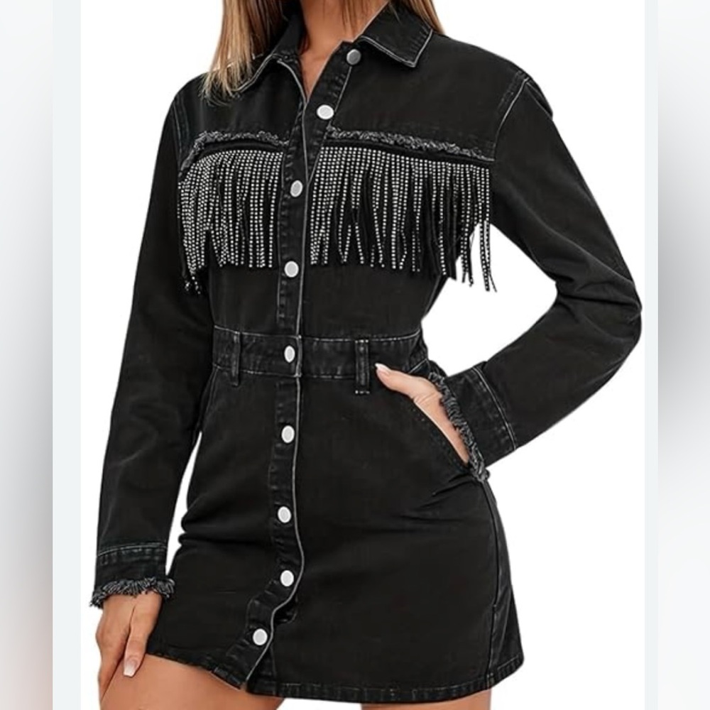 Zara Black Mini Dress with Fringe Detail